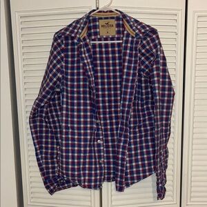 Hollister Blue Red White Plaid Button-Down Shirt